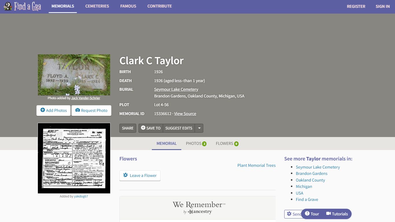 Clark C Taylor (1926-1926) - Find a Grave Memorial